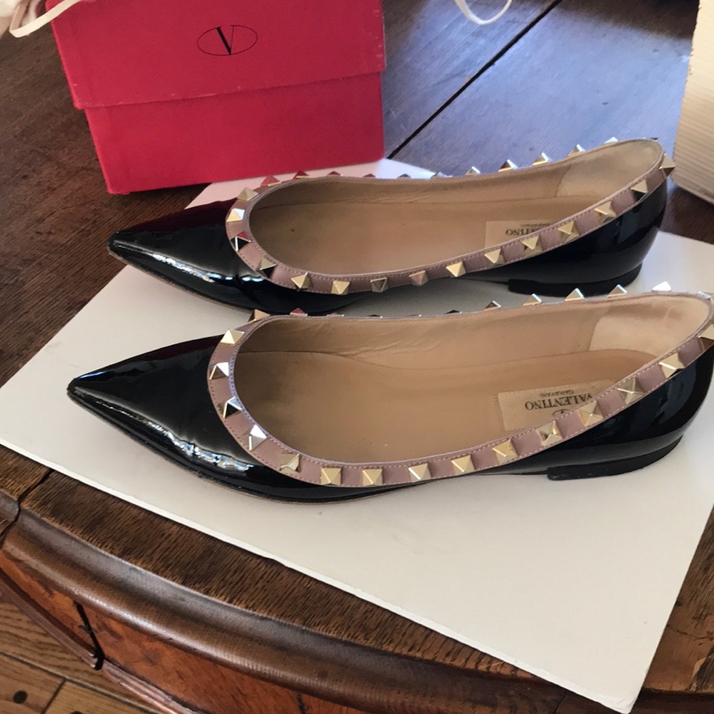 Valentino Rock Stud black patent flats size 37